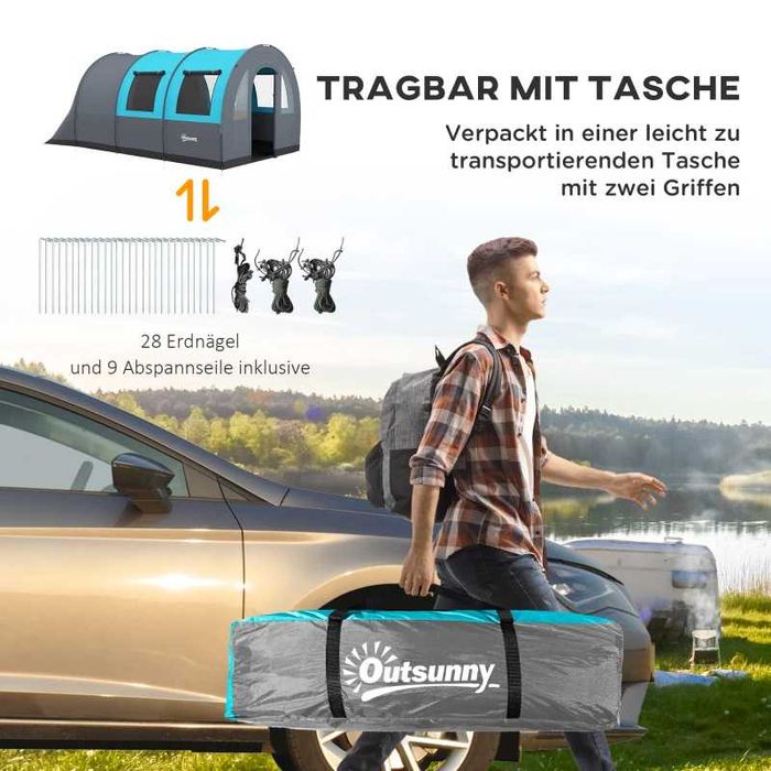 Промоция Къмпинг палатка Outsunny за до 6 души, семейна палатка, отделни зони