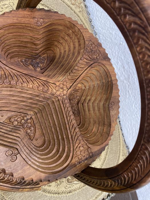 Ръчно резбована тикова фруктиера поднос Англия 1960-те