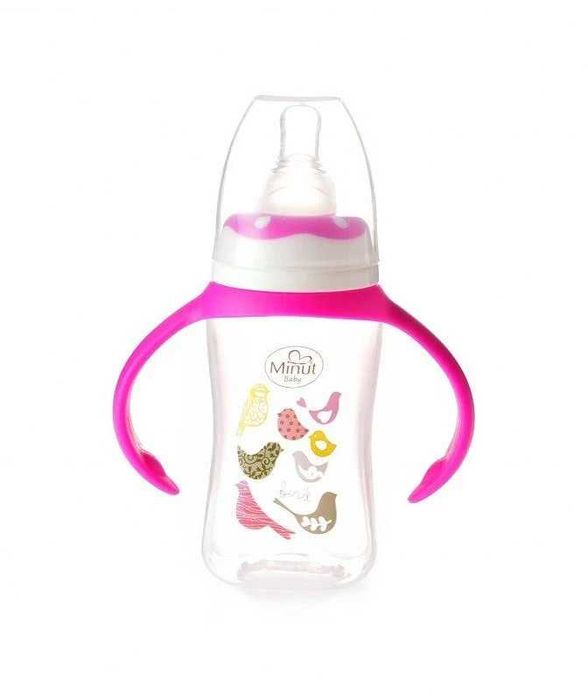 minut baby Biberon cu maner si tetina silicon 3+ roz