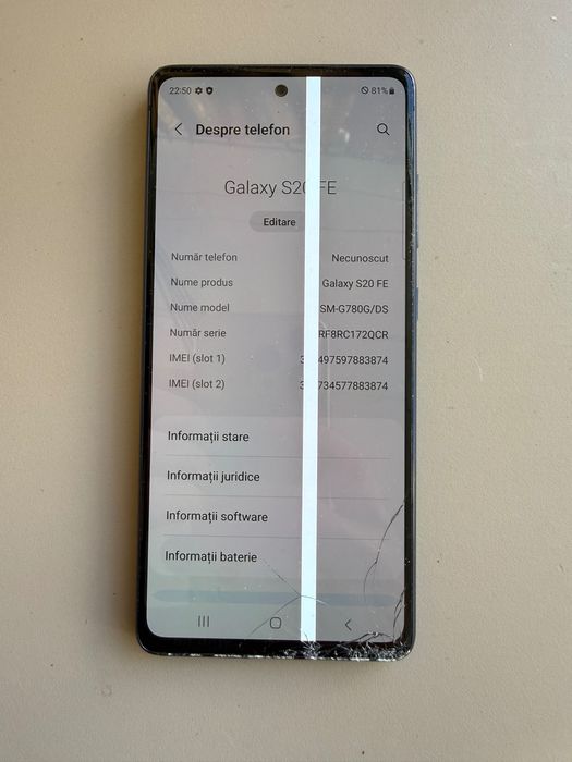 Samsung S20 FE pentru piese placa de baza camera capac