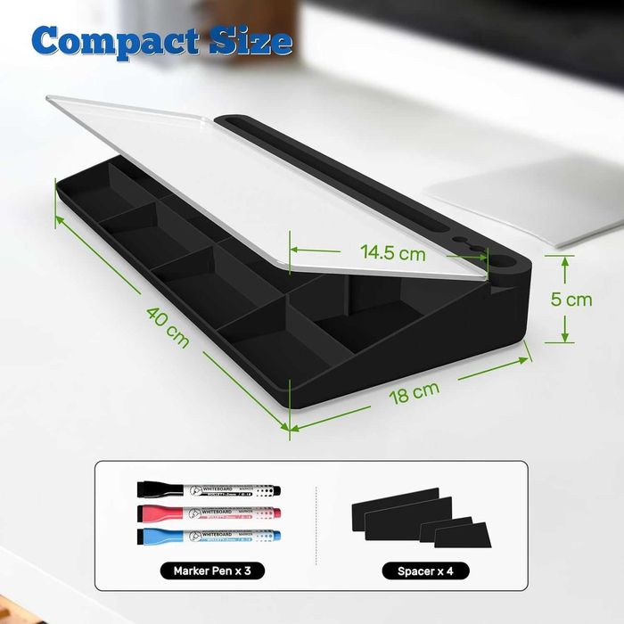 НОВА! Стъклена дъска за бюро с органайзер, бяла, с маркери и чекмедже