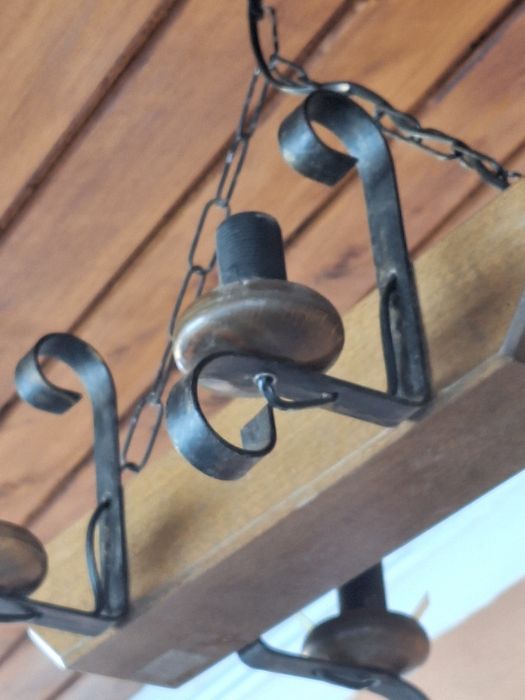 Candelabru rustic vechi  lemn și brate din fier