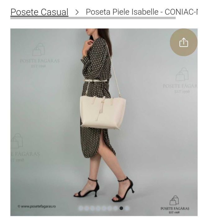 Poșetă piele Isabelle coniac cu accente negre- Poseta Făgăraș