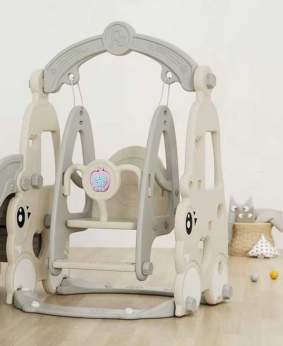 Spatiu de joaca Nichiduta Garden Happy Turtle Grey 3 in 1 cu tobogan, leagan , cos de baschet, mingie si piscina cu 200 bile joaca incluse