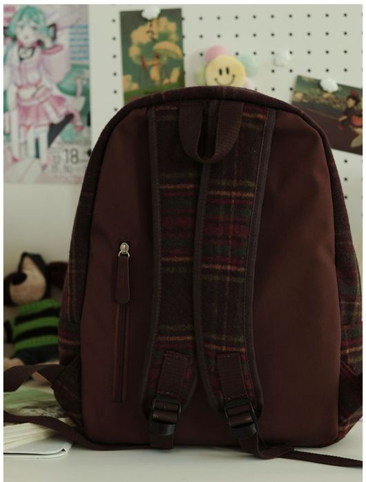 Женский мужской рюкзак осенне зимний ворсистый клетчатый вместительный