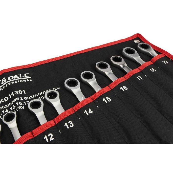 Set chei combinate cu clichet, dimensiuni 8-19mm, 12 piese, Kraft