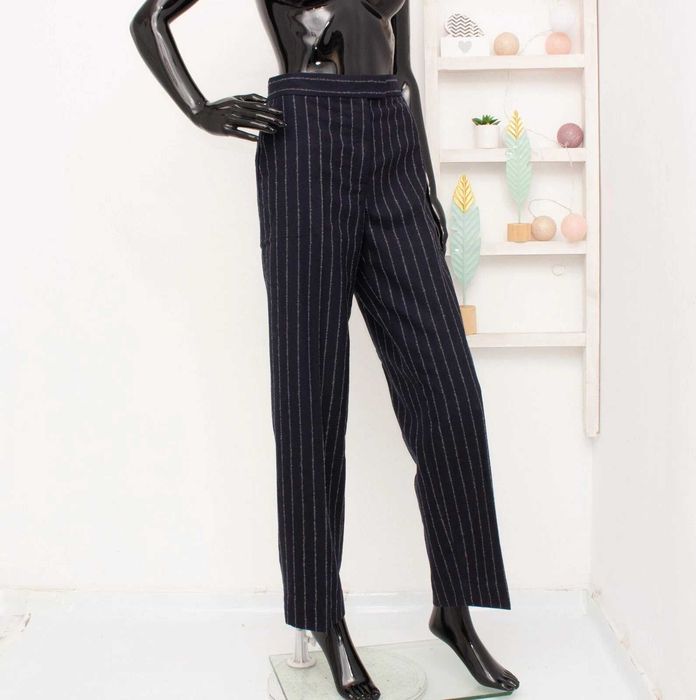 COS оригинален дамски панталон синьо райе вълна прави крачоли 36 S