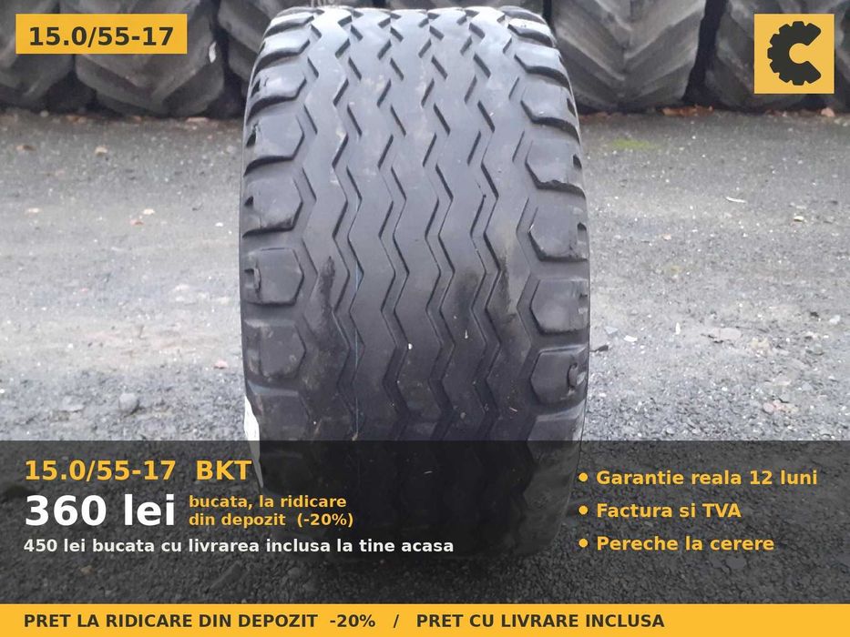 Cauciucuri 15.0/55-17 15/55-17 380/55-17 BKT ANVELOPE Remorca Presa Baloti Imprastietoare Cisterna Flotatie SH GARANTIE Factura TVA Livrare Tara