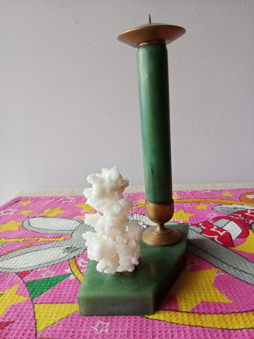 Подсвечник СССР ( нефрит , коралл , бронза )