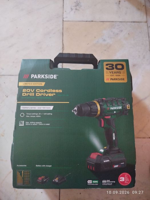 ЧИСТО НОВ Акумулаторен винтоверт Parkside 20V (Лимитирана серия - 30 години)