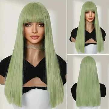 Права аниме светло зелена перука с бретон