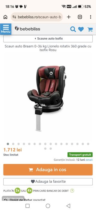 Scaun auto copii isofix lionelo braam rotativ 360
