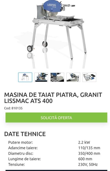 Mașină de tăiat piatră, granit Lissmac ATS 400