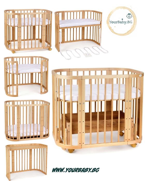 Кошара за Бебе, Детско Легло Смарт 5в1 и Матрак - Цвят Натурален