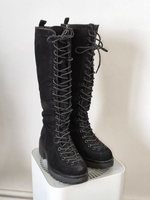 Cizme damă negre cu șiret, până la genunchi – mărime 36