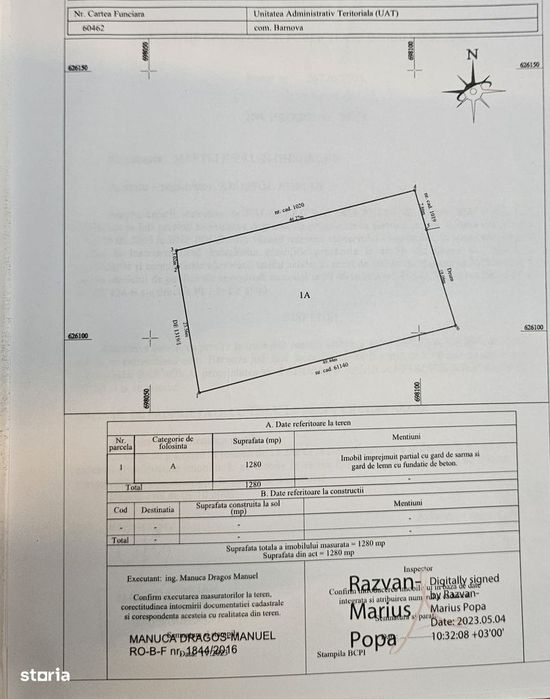 Teren Intravilan 1280m2, Visan, str. Eroilor, intre case