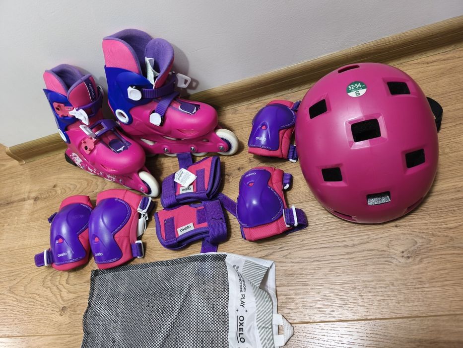 Детски Ролери Play 3, розово/лилаво + Протектори и каска от Decathlon