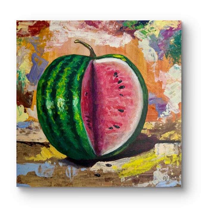 Оригинальная картина маслом, живопись натюрморт Арбуз 20х20 см