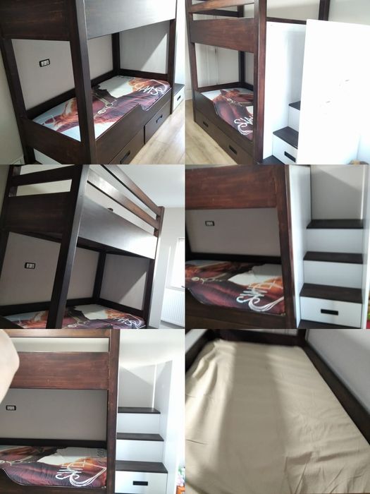 Pat etajat cu sertare din lemn