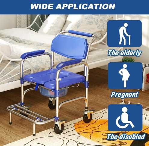 Инвалидна количка Bimiti, комбиниран стол за баня и тоалет с колела