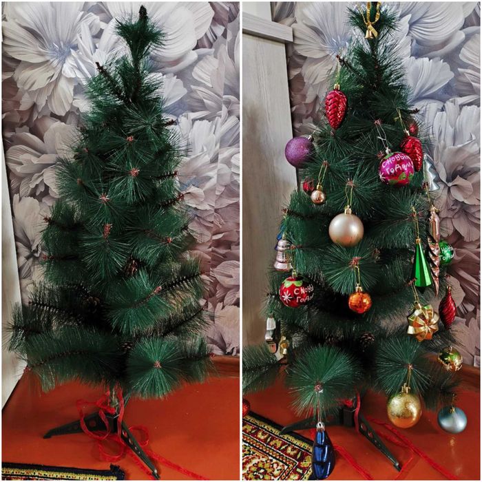 Продам новогоднюю ёлку 90 см вместе с ёлочными игрушками