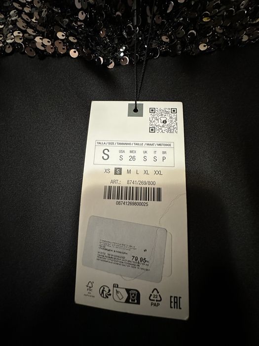 Елегантна черна дамска рокля с пайети Zara, S размер