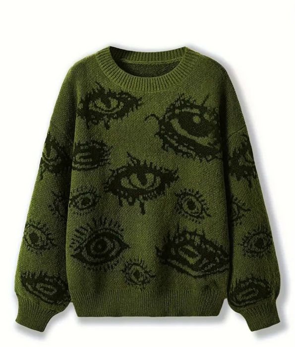 Плетен пуловер с очи