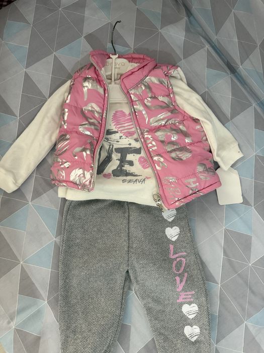 Детский комплект для девочки жилетка + кофта + штаны