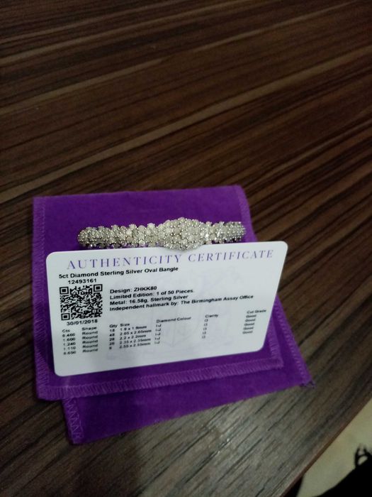 Съртефицирана Бутикува сребърна гривна лемитирама серия 5ct диаманти