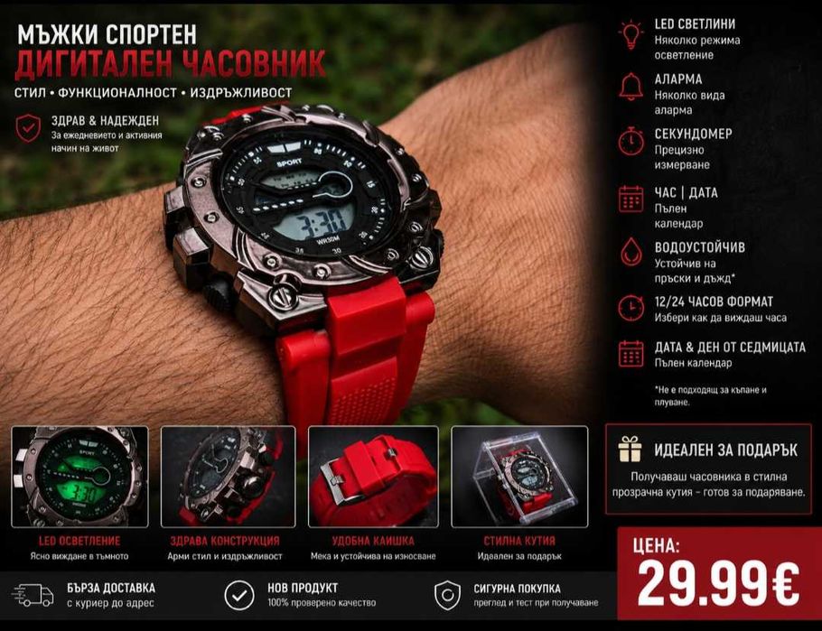 Мъжки спортен дигитален часовник – Нов
