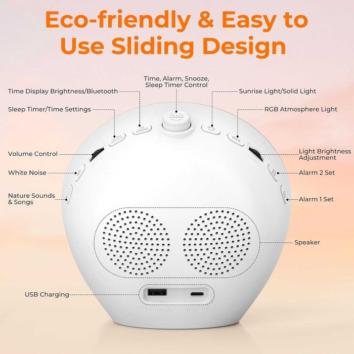 Uwithm Будилник със симулация на изгрев, 18 цвята. Bluetooth
