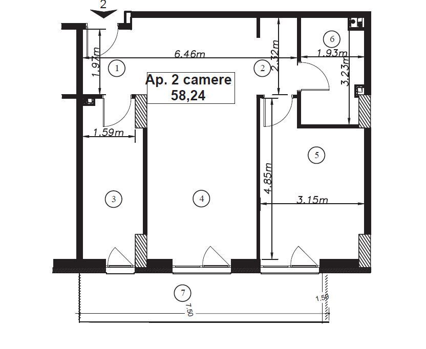 Apartament 2 Camere, 58,24 mp + Balcon 11,25 mp | Elite City, Marasti