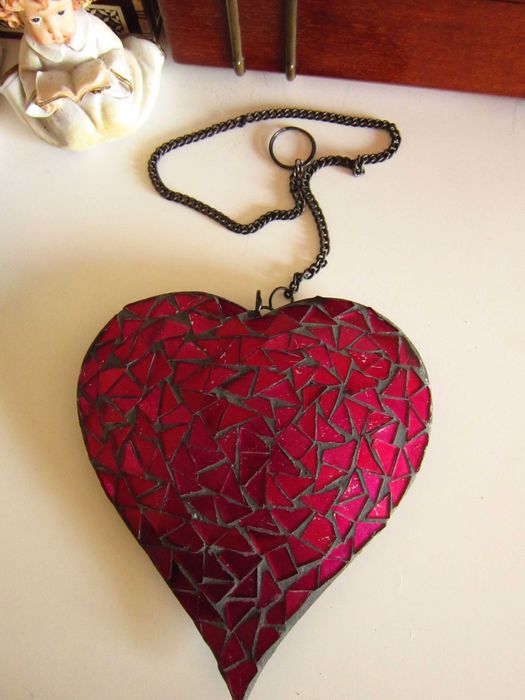 cadou rar Craciun Tiffany Heart Inima mozaic sticla metal Germany 1960