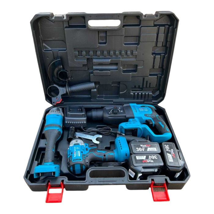 WerkBull Перфоратор, Гайковерт-Винтоверт и Ъглошлайф  3 батерии 36V 8A