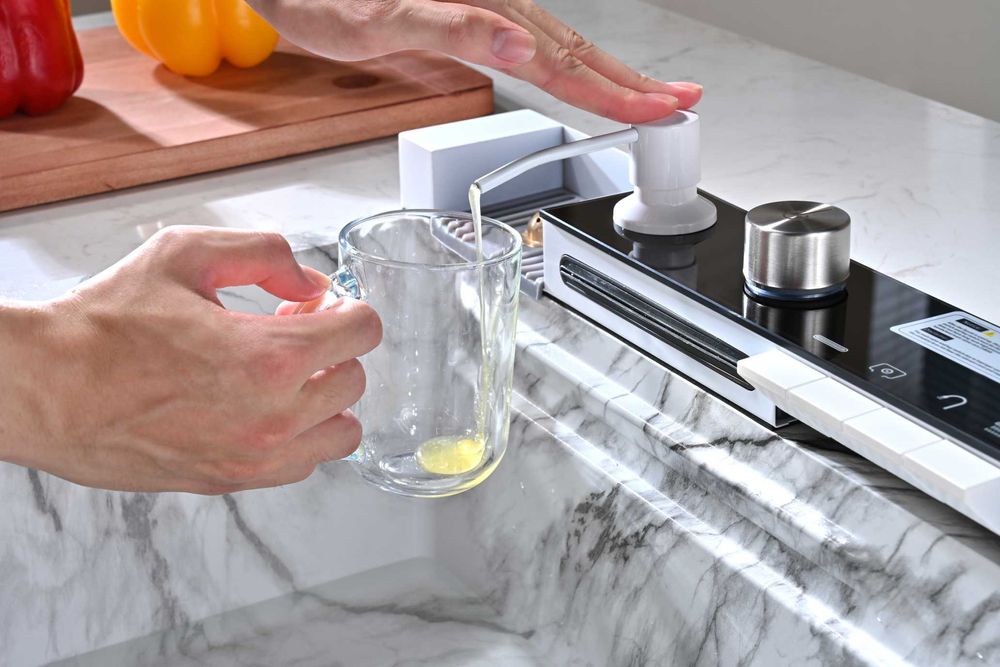 Бял мрамор - Мултифункционална кухненска мивка с двоен водопад