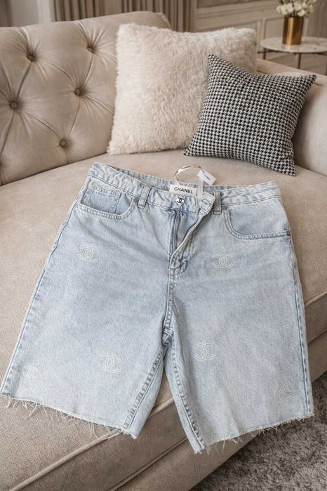 дънки шанел светли сини бели къси панталони деним chanel дънкови нови