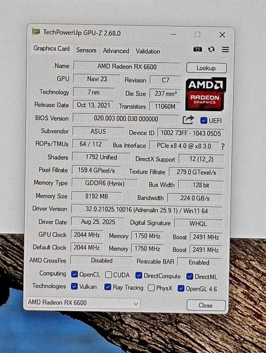 Placa video ASUS Radeon RX 6600 Dual 8GB GDDR6