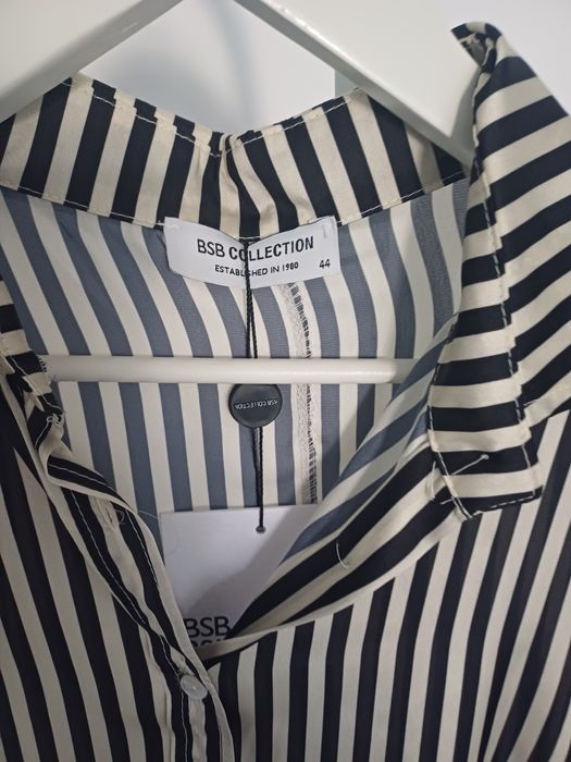 Cămașă satinată BSB negru crem dungi M