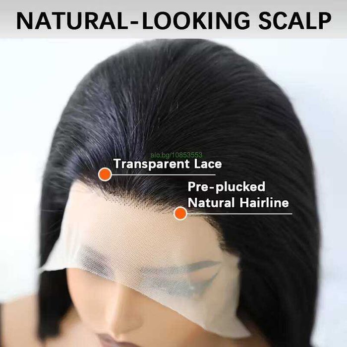 Естествена къса боб перука – черна, 25 см, Lace Front 13х4