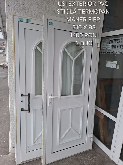 Usi exterior intrare PVC sticlă dublu termopan securizata (2 buc)