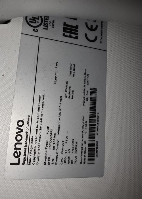 PC Lenovo all in one i3 12GB Ram