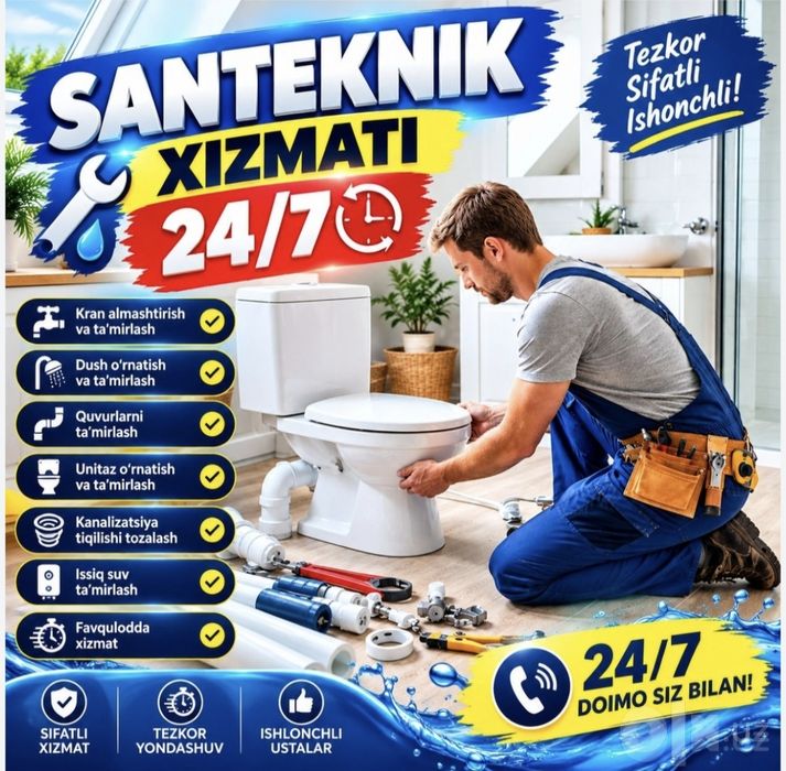 Santexnik xizmati 24/7 Toshkent shahar boʻylab