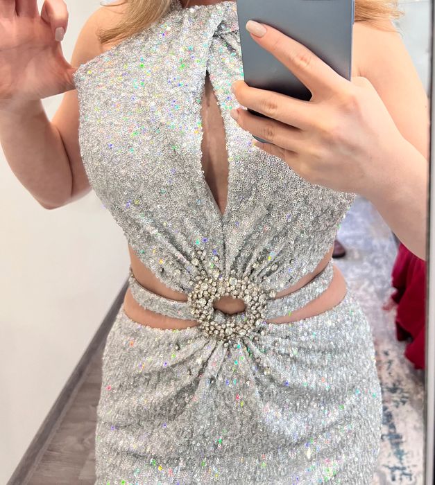 Стилна официална пайетена дълга рокля