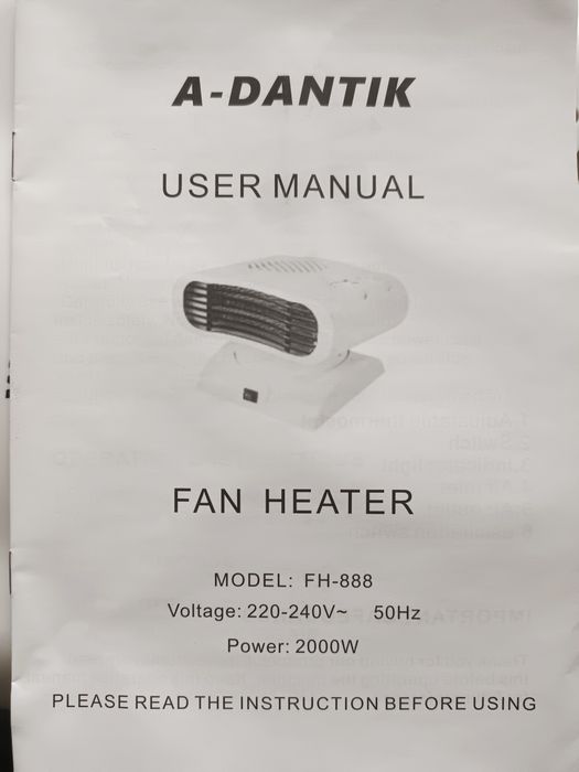 Тепловентилятор A-DANTIK FH-888 белый