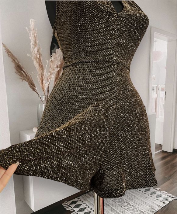 Salopeta scurta Top Shop aurie cu sclipici