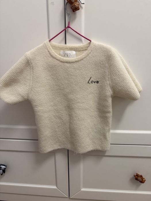 Tricou alb din tricot pufos, 8-9 ani,130 cm