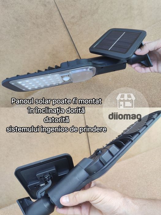 Lampa LED 120W cu panou fotovoltaic detasabil, senzori si telecomanda