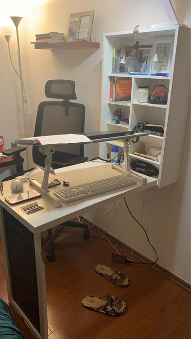 Birou pliabil modern, cu spațiu de depozitare – alb