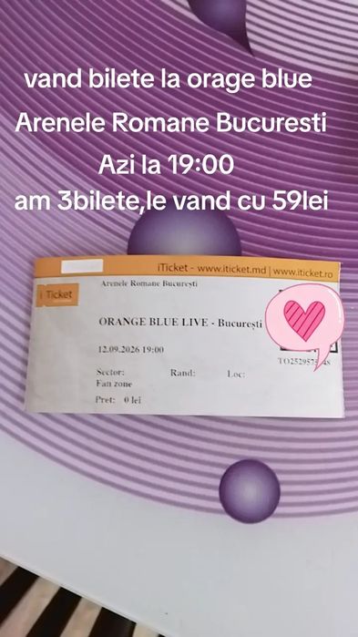 Vând 3 bilete Orange blue  cu 59lei