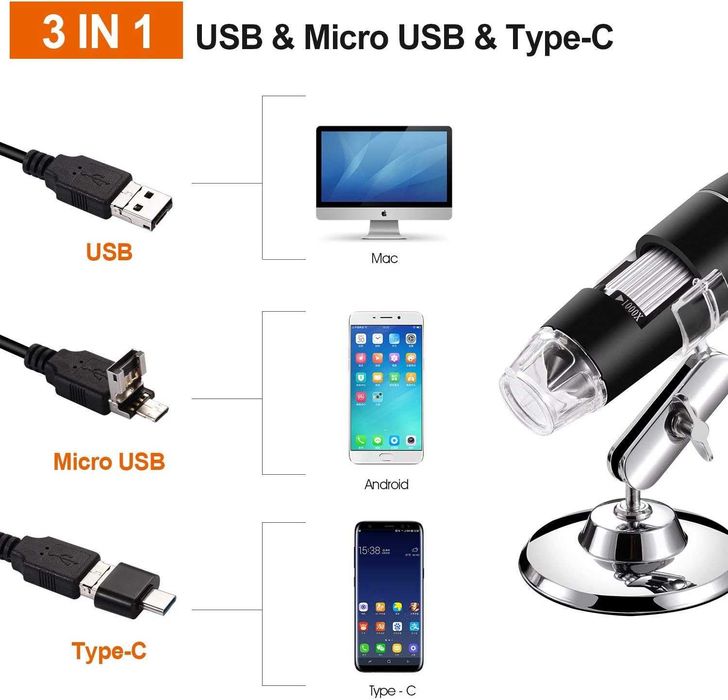 Microscop digital USB 40X la 1000X,Cameră endoscopică Android Windows